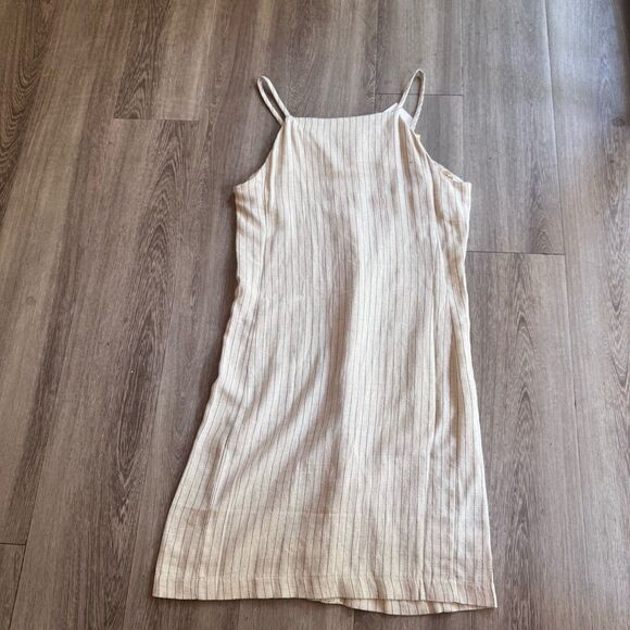 NWT Monteau Mini Dress Small Cream Pinstripe Button Linen Blend Preppy Cottage - Picture 9 of 9